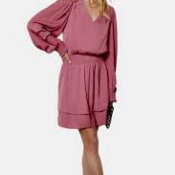 Evereve Shiloh Satin Long Sleeve Mini Dress Womens Size L Dusty Rose - Picture 1 of 8
